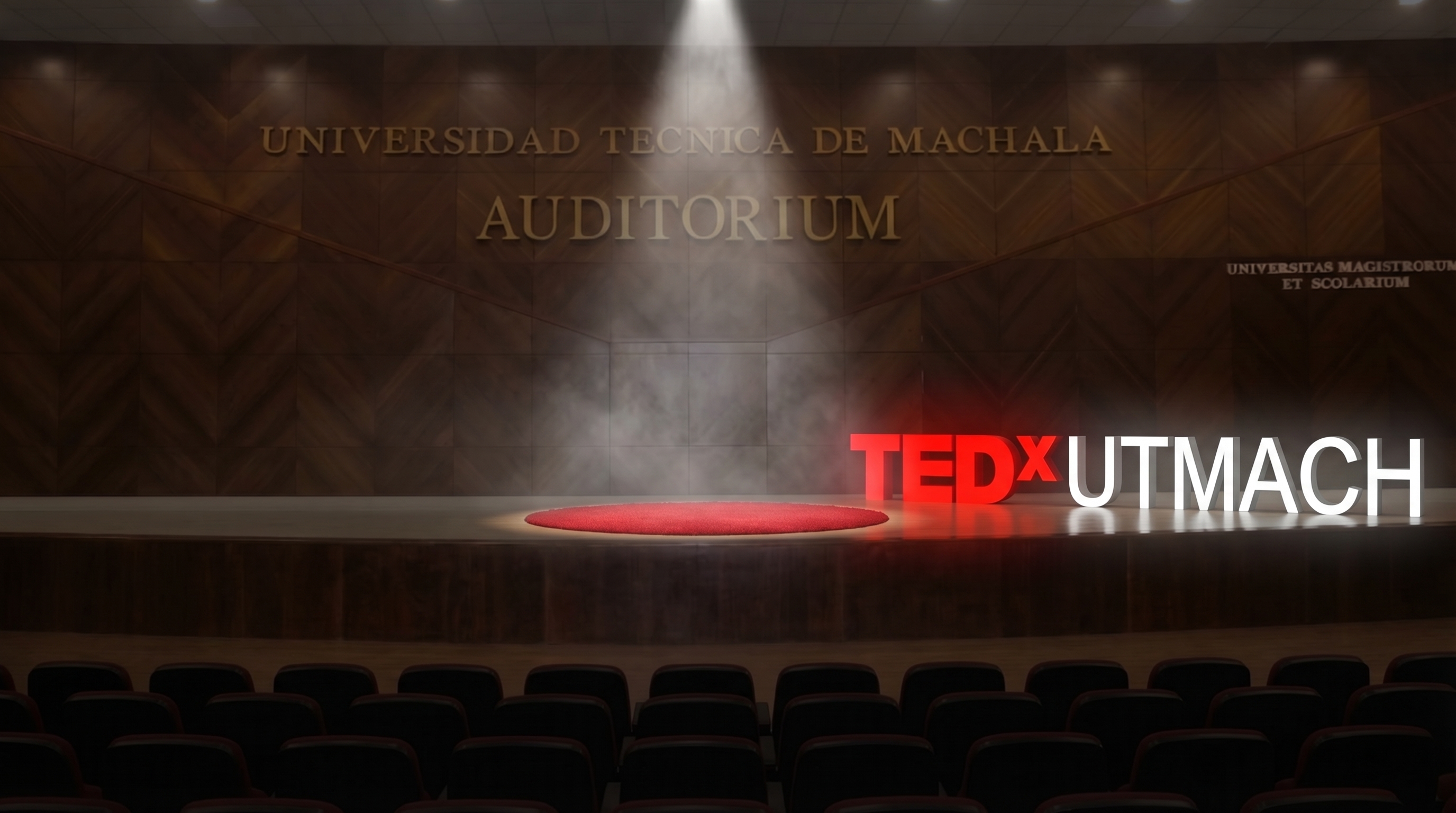 Escenario TEDxUTMACH en el Auditorio Principal